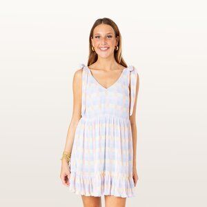 Pastel Check Mini Dress Tie Strap Ruffle Hem Summer Dress